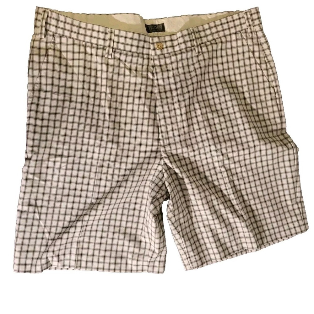 IZOD Men's Shorts Classic Plaid Golf Walking Casual 40  Plaid White Khaki Blue